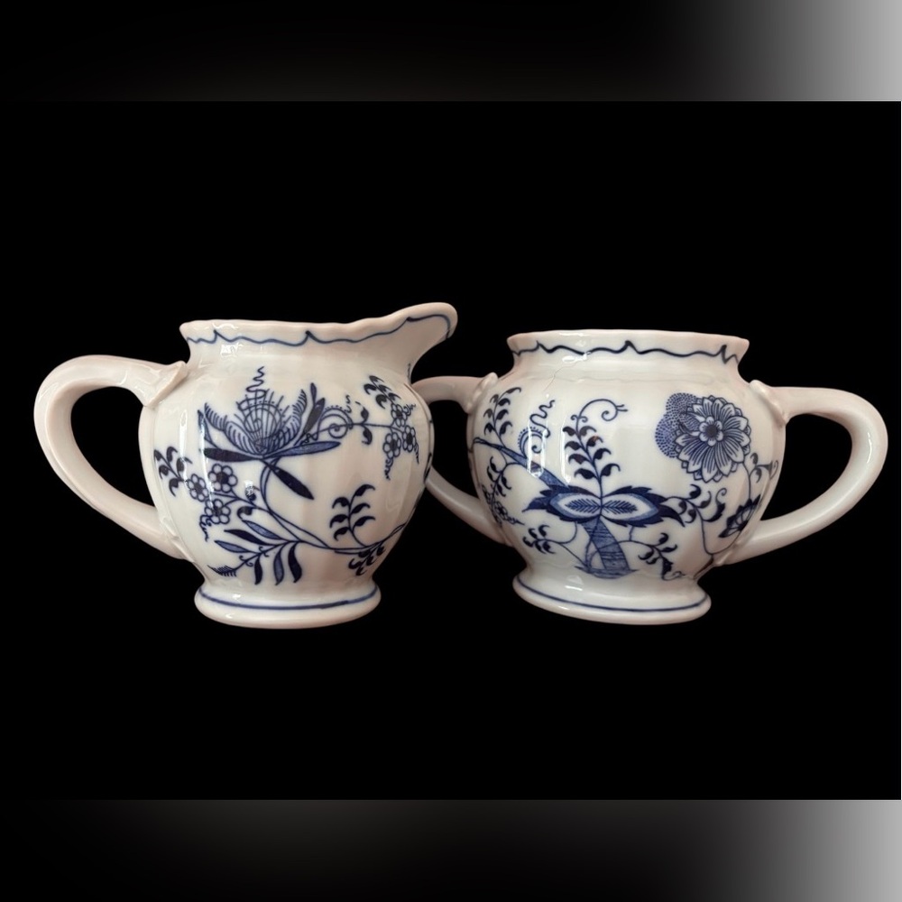 Blue Danube Creamer Sugar Set Vintage Porcelain Banner